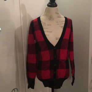 Mossimo Size Small Red and Black Cardigan